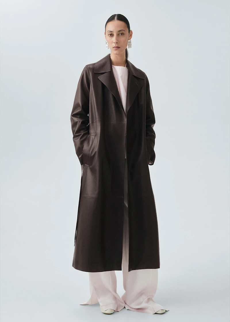 100% leather trench coat with belt