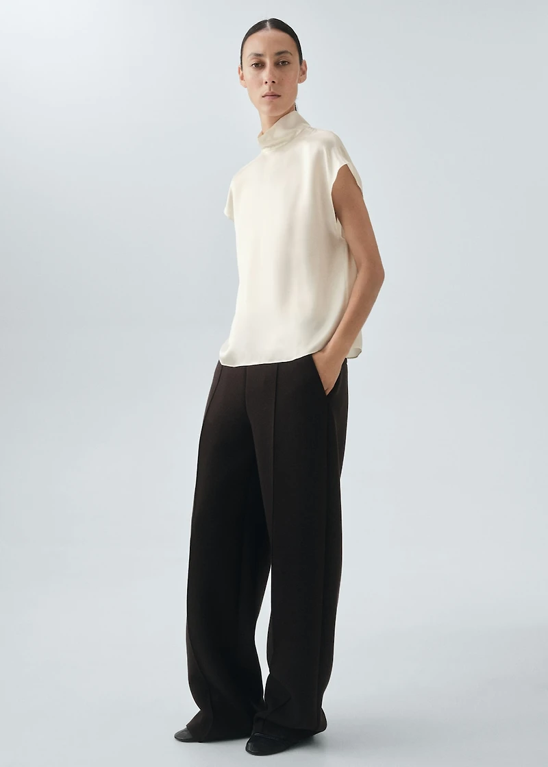 100% silk satin turtleneck blouse