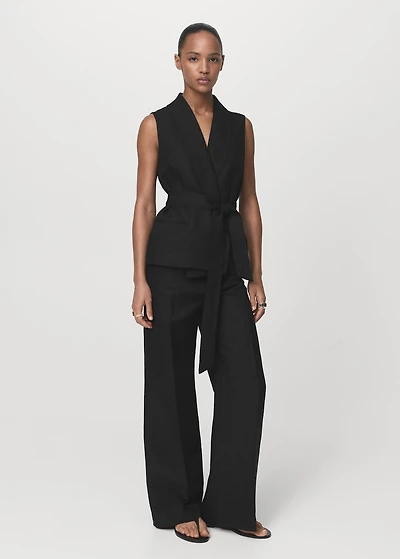 Linen suit vest with belt