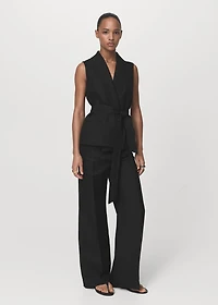 Linen suit vest with belt