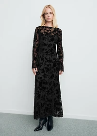 Floral jacquard dress with bell sleeves