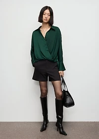 Cross-over satin blouse