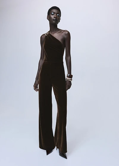 Velvet jumpsuit with metallic detail
