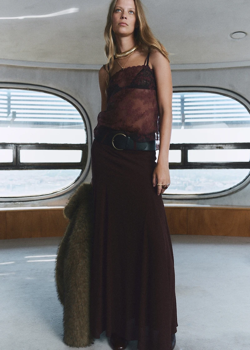 Godet skirt with belt