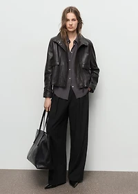 Wide-leg mid-rise pleated pants