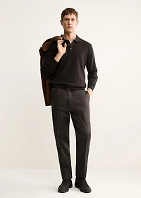 Regular fit pleated cotton pants