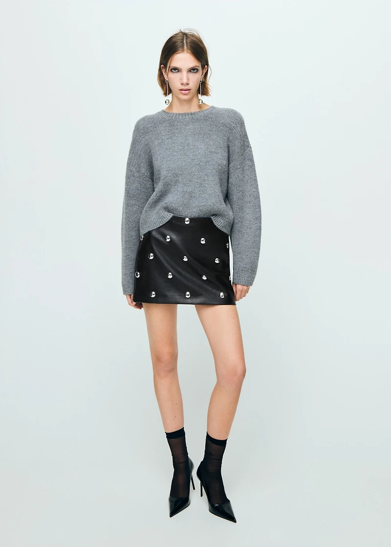 Studded faux-leather skirt