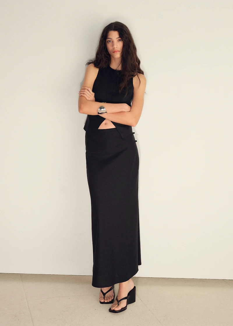 Linen-blend straight skirt