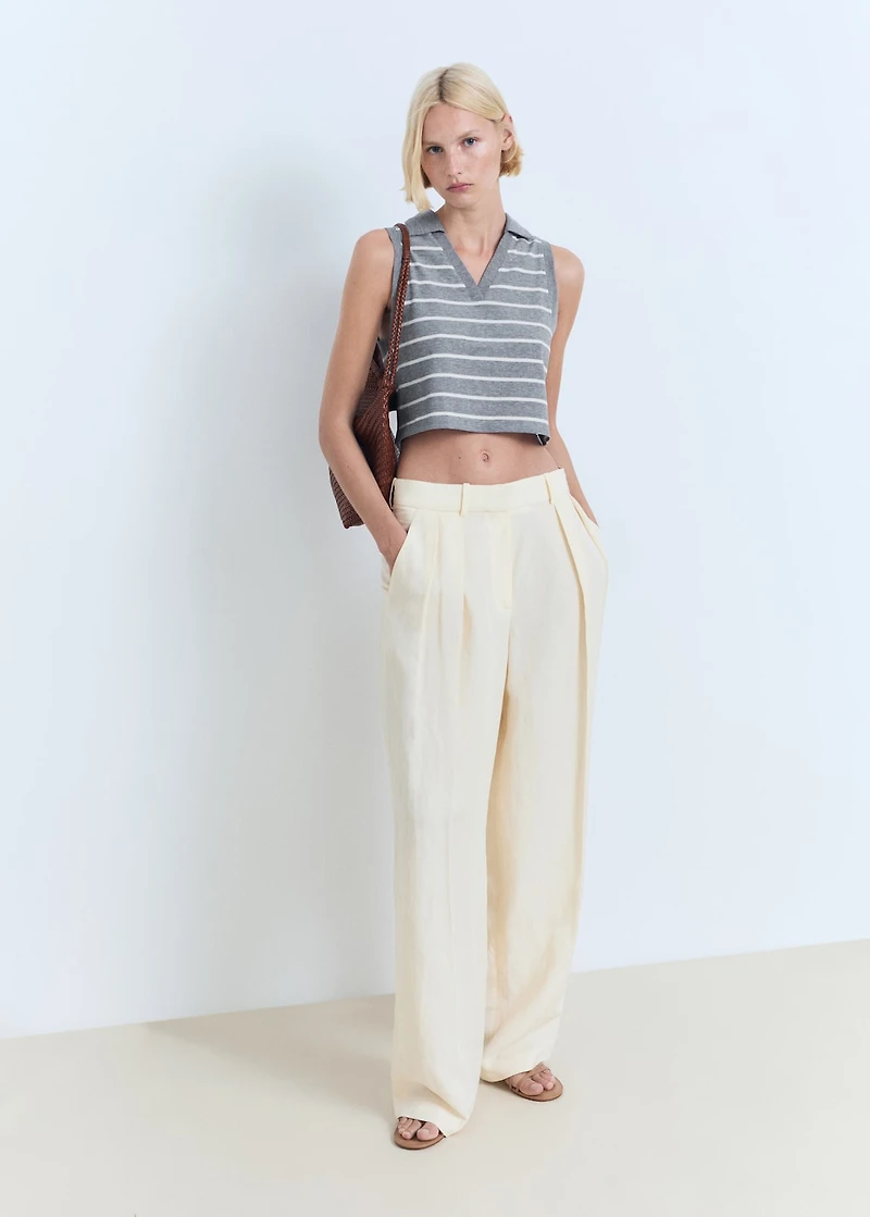 Striped cropped polo shirt