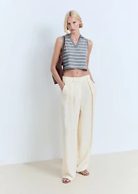 Striped cropped polo shirt