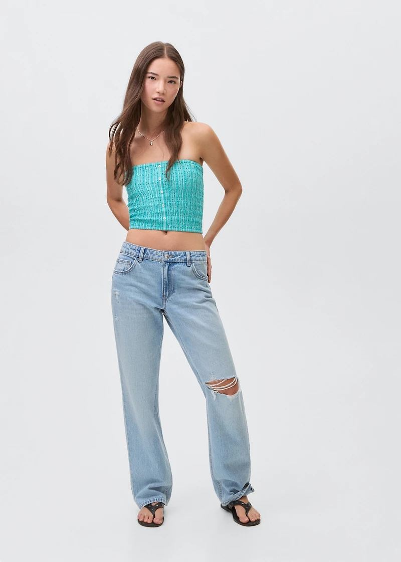 Ruched strapless top