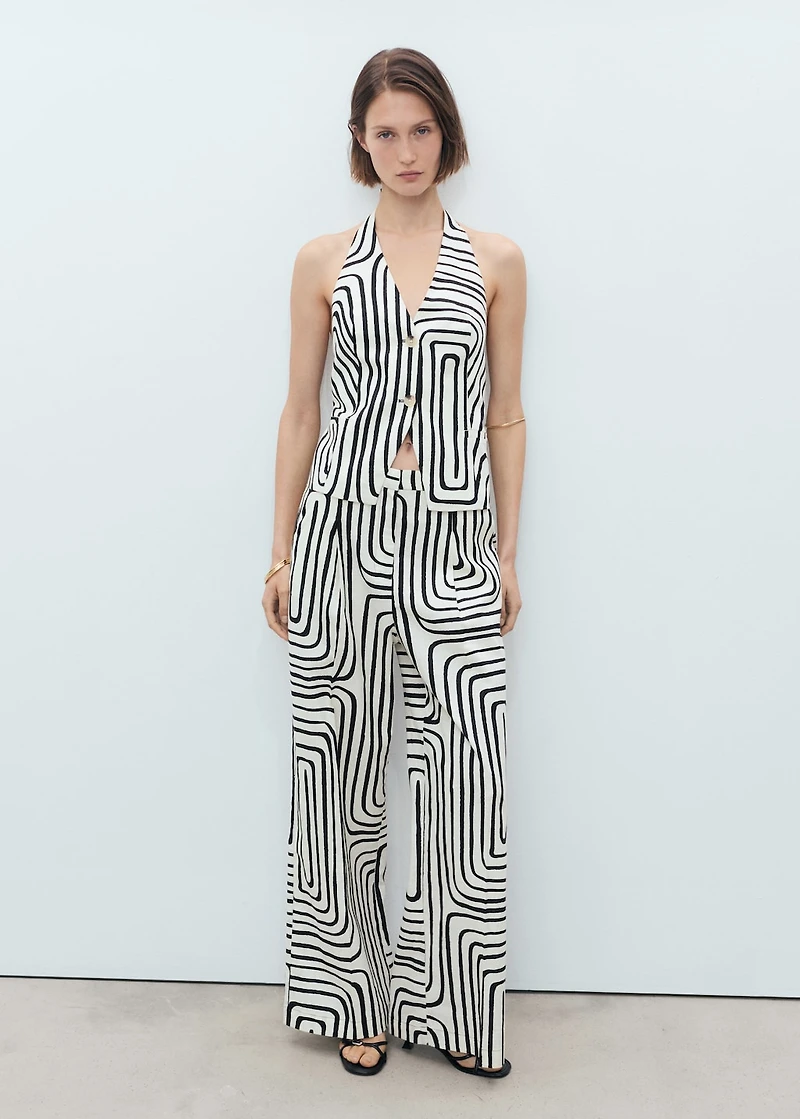 Geometric-print linen vest