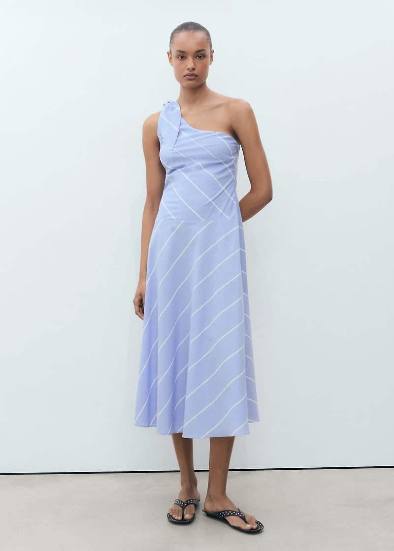 Asymmetrical striped dress with knot