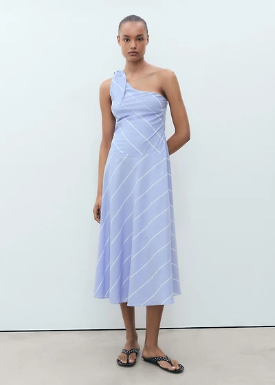 Asymmetrical striped dress with knot