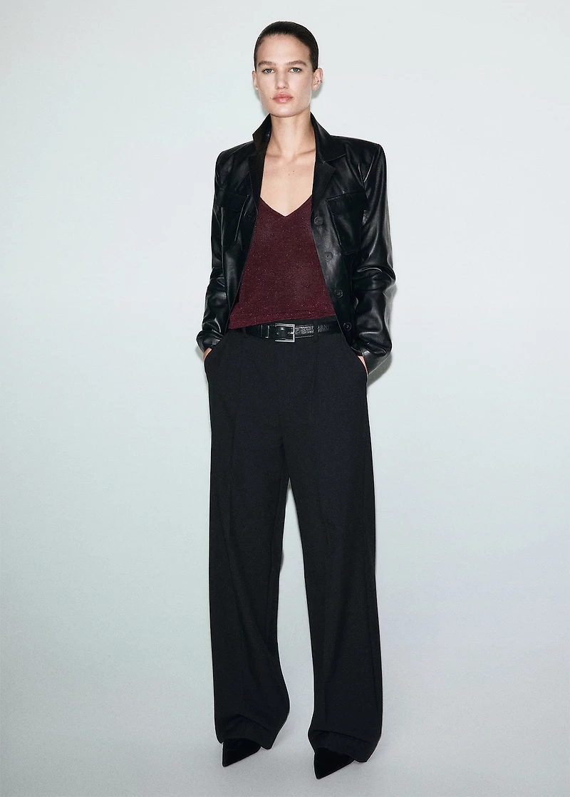 Lurex knitted V-neck top