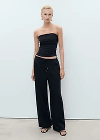 Linen-blend elastic waist pants