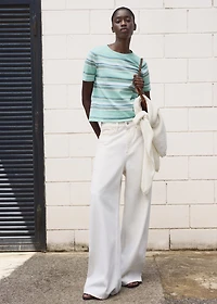 Short-sleeved sweater with combined stripes