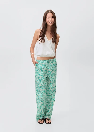 Cotton pants with leaf pattern