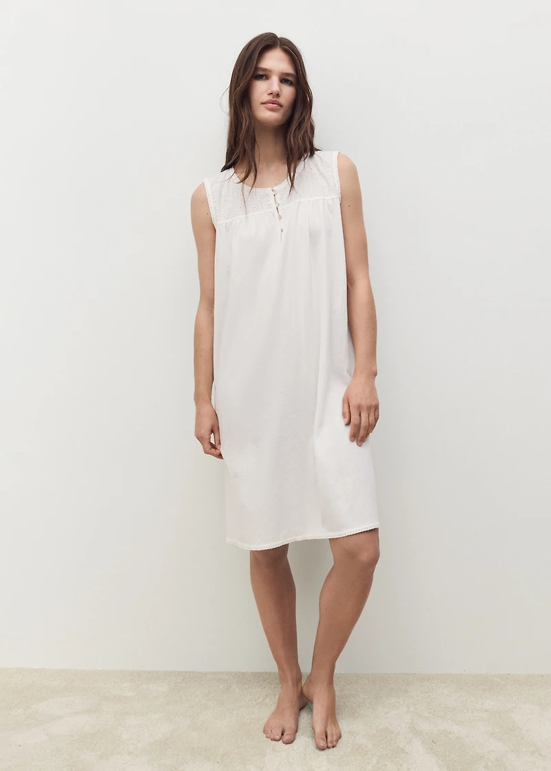 Cotton nightdress with embroidered detail