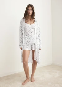 Floral-print pajama top with lace trim