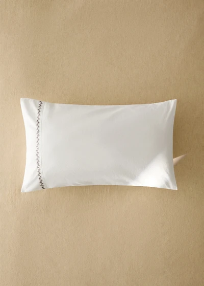 200-thread count percale cotton pillowcase in with embroidered detail for cot