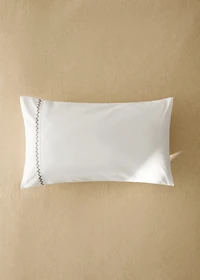 200-thread count percale cotton pillowcase in with embroidered detail for cot