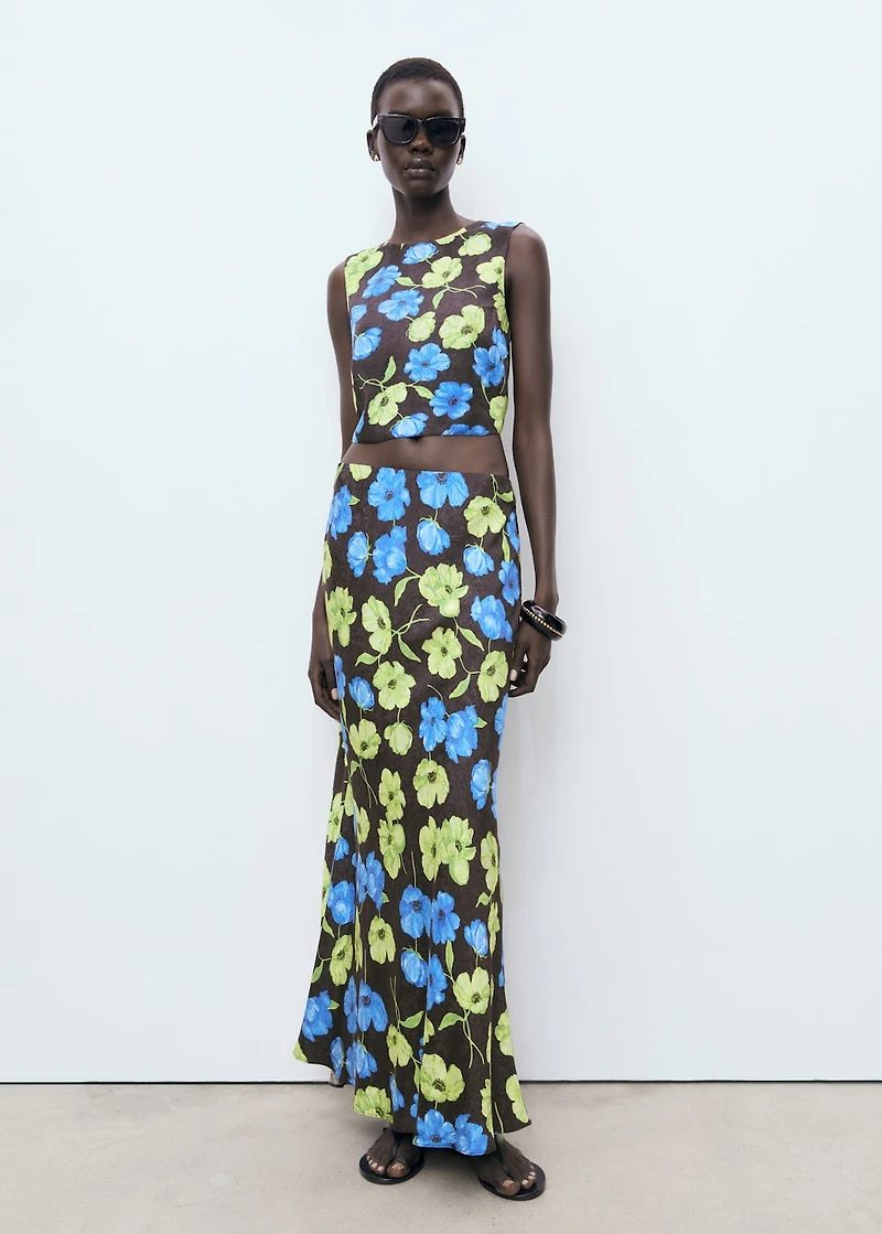 Floral-print open-back cropped blouse