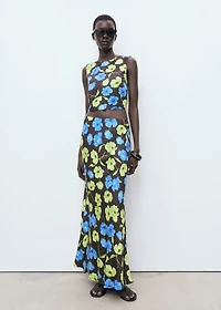 Floral-print open-back cropped blouse