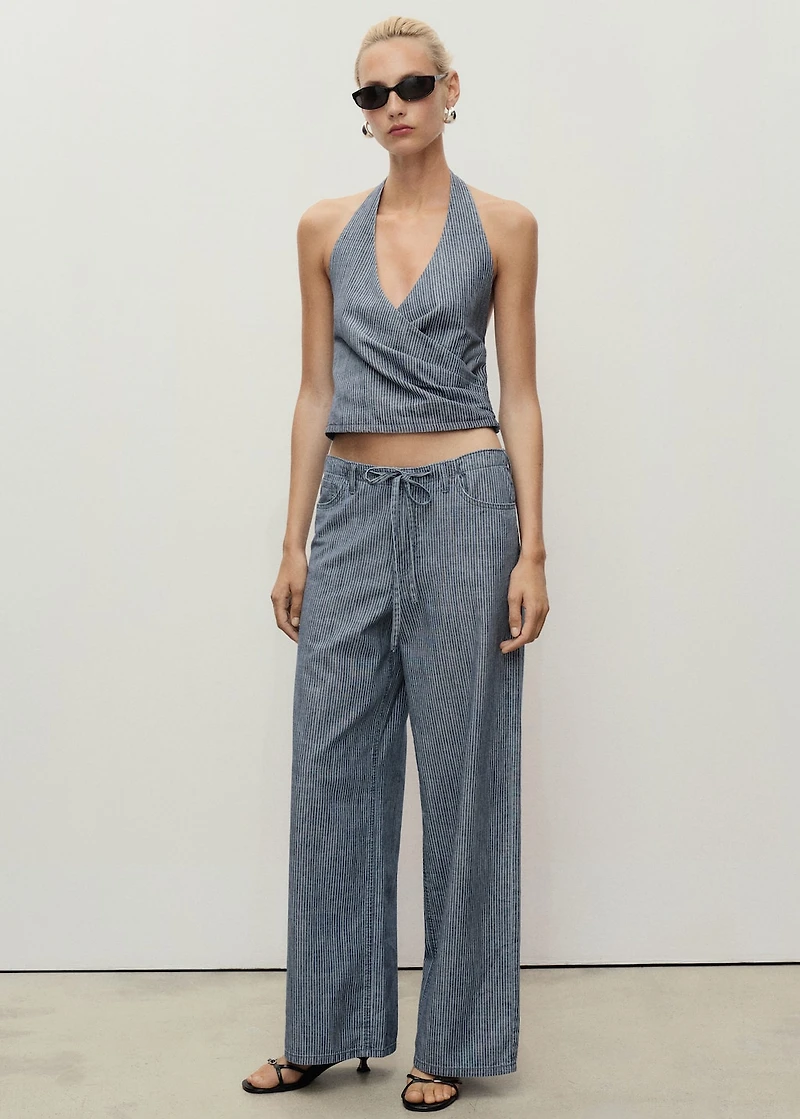 Wide-leg denim pants with belt