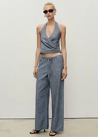 Wide-leg denim pants with belt