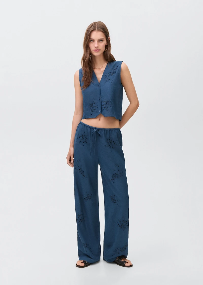 Embroidered linen vest