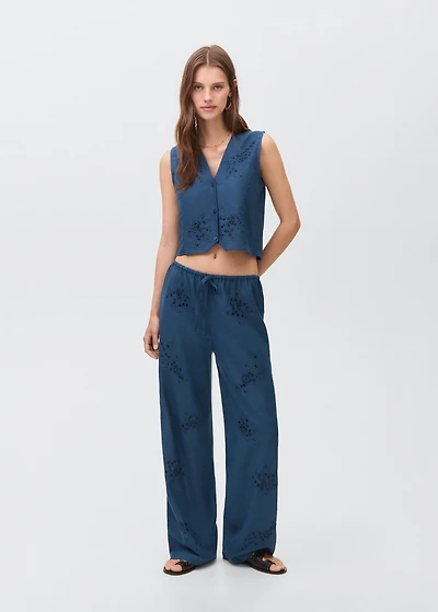 Embroidered linen vest