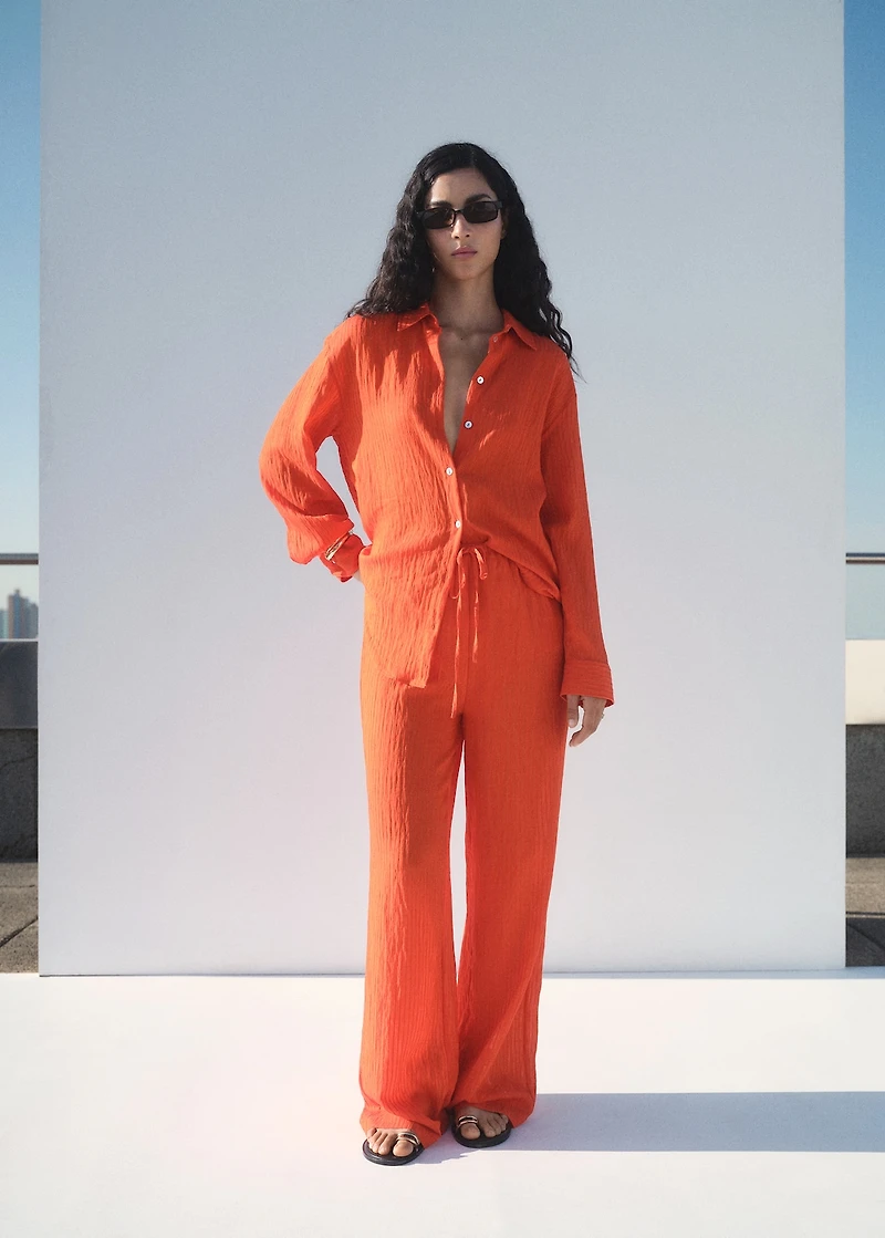 Straight-leg crinkled-effect pants