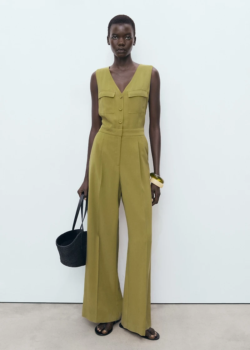 Long chest-pocket jumpsuit