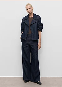 Short denim trench coat with belt