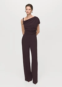 Jumpsuit with asymmetrical neck and bow