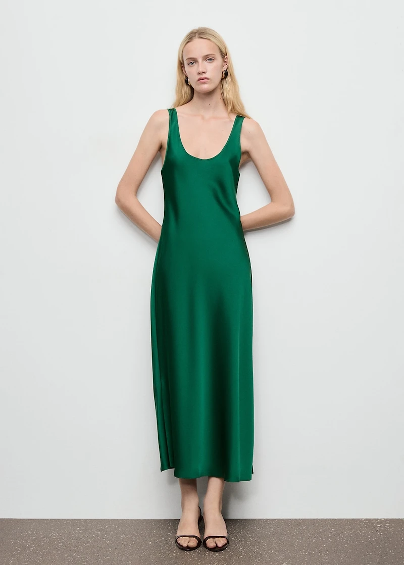 Satin dress with a low-cut neckline
