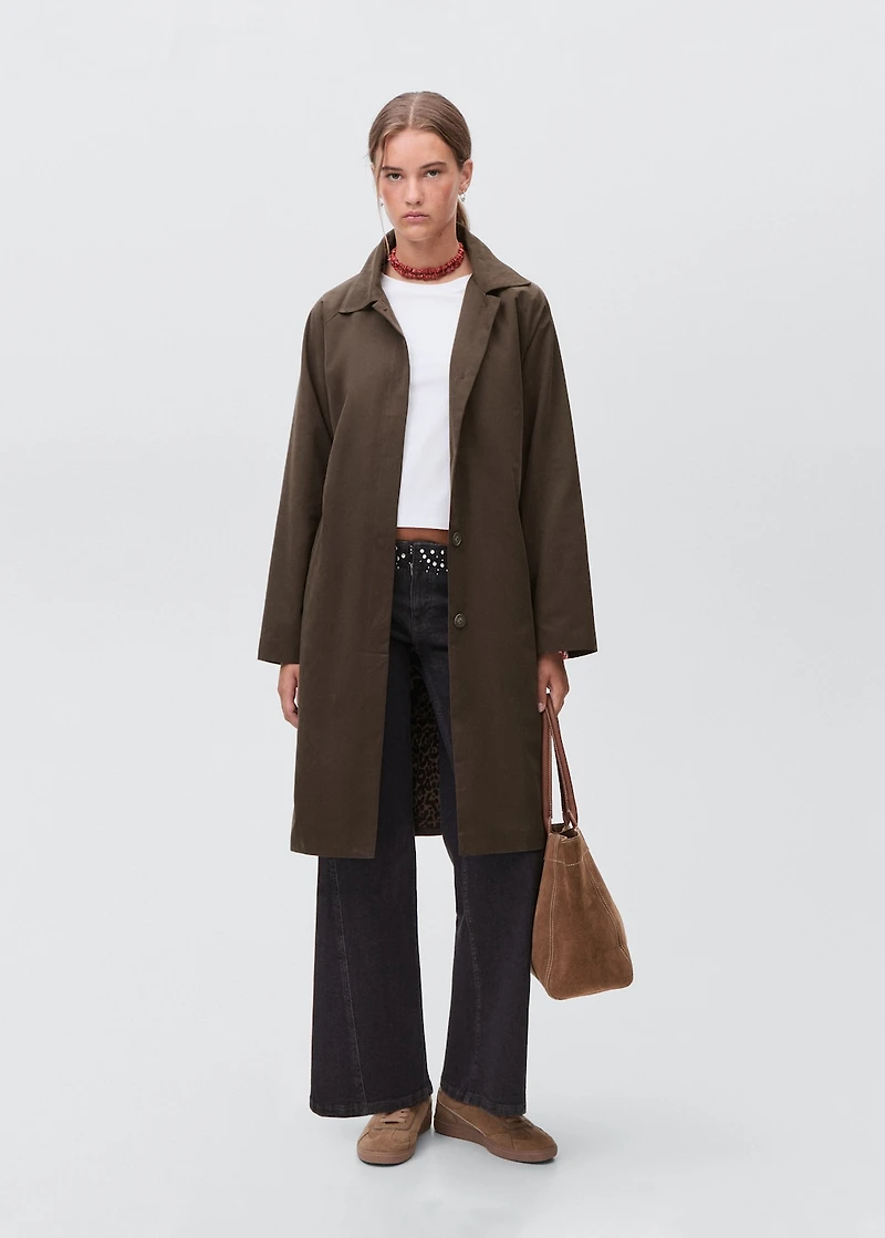 Long trench coat with printed lining