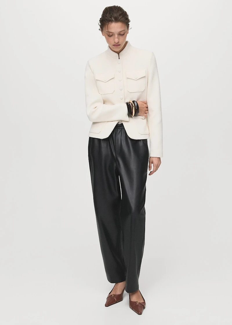 Faux-leather pants with elastic waist