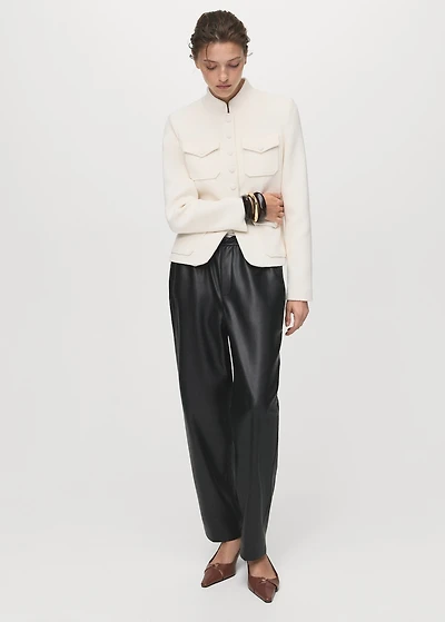 Faux-leather pants with elastic waist
