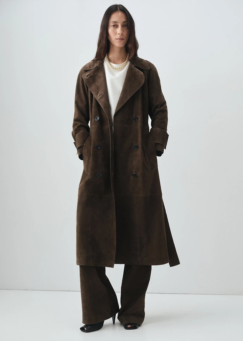 100% suede double-breasted trench coat