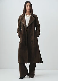100% suede double-breasted trench coat