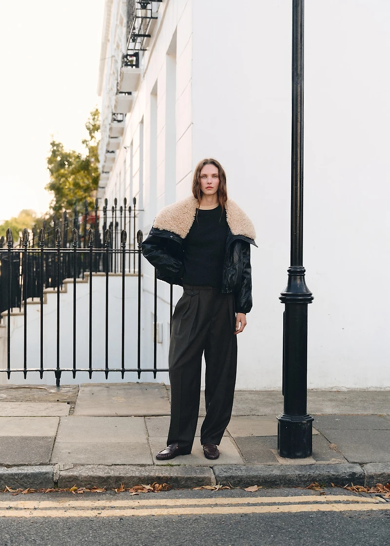 Faux-leather jacket with shearling collar