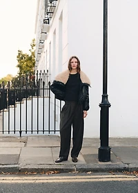 Faux-leather jacket with shearling collar