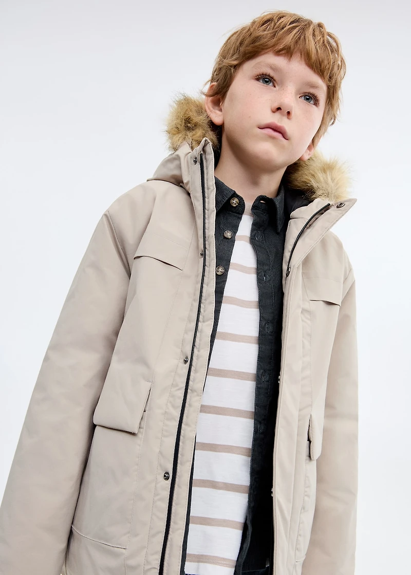 Anorak with shearling-effect hood
