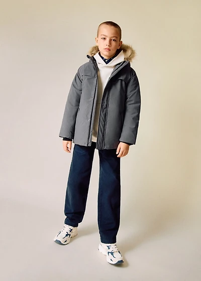Anorak with shearling-effect hood
