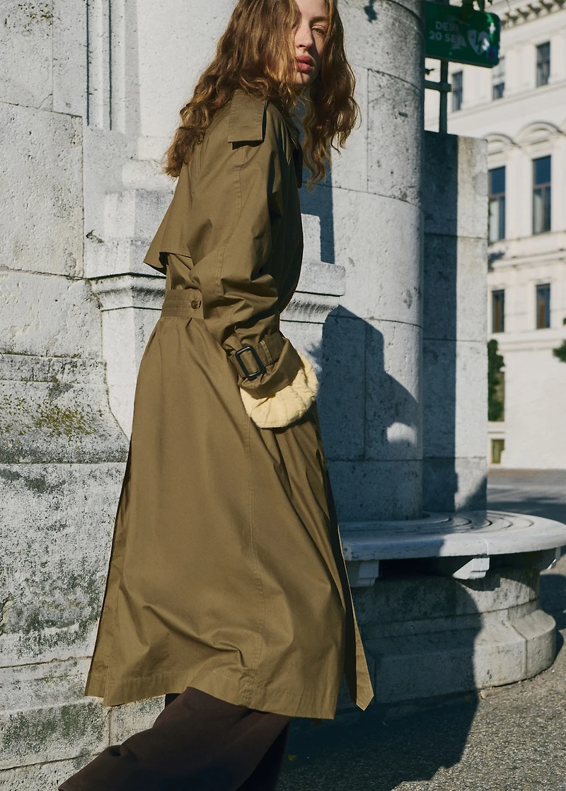 Double-breasted trench coat with corduroy collar