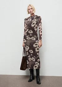 Asymmetrical floral-print dress