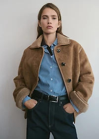 Faux-shearling leather-effect coat