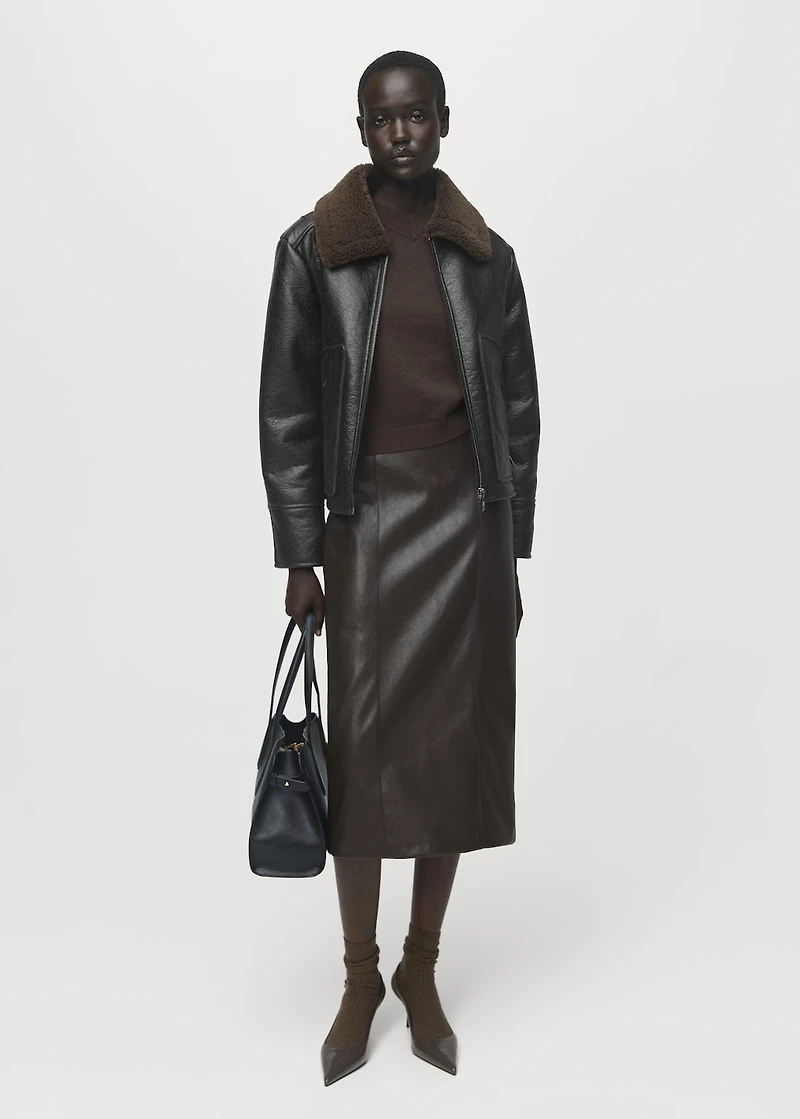 Faux-leather jacket with shearling collar